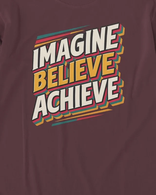 Imagine Believe Achieve Long-Sleeve T-Shirt in Maroon — design detail