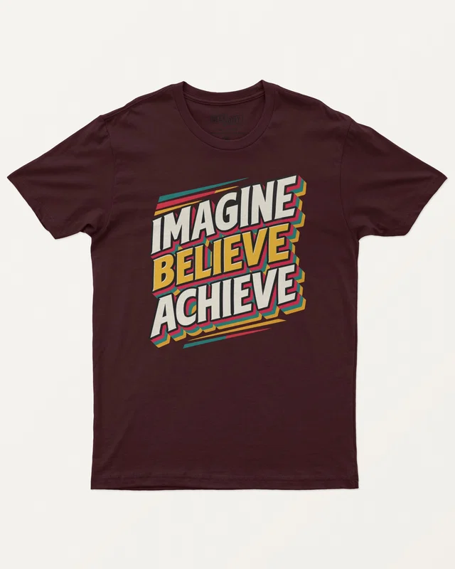 Imagine Believe Achieve Regular T-Shirt in Maroon — front
