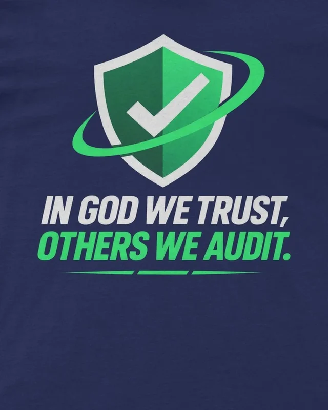 In God We Trust Others We Audit Regular T-Shirt in Royal Blue — design detail