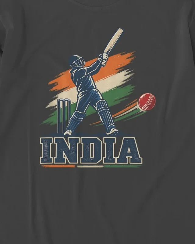 India Cricket Long-Sleeve T-Shirt in Black — design detail