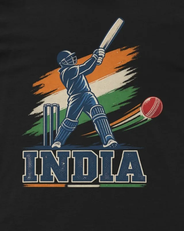 India Cricket Regular T-Shirt in Black — design detail