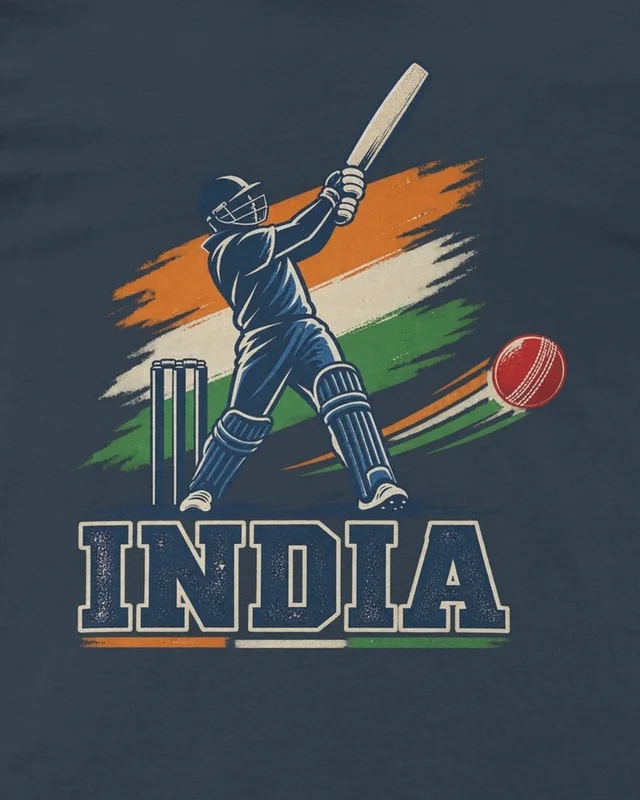 India Cricket Regular T-Shirt in Navy Blue — design detail