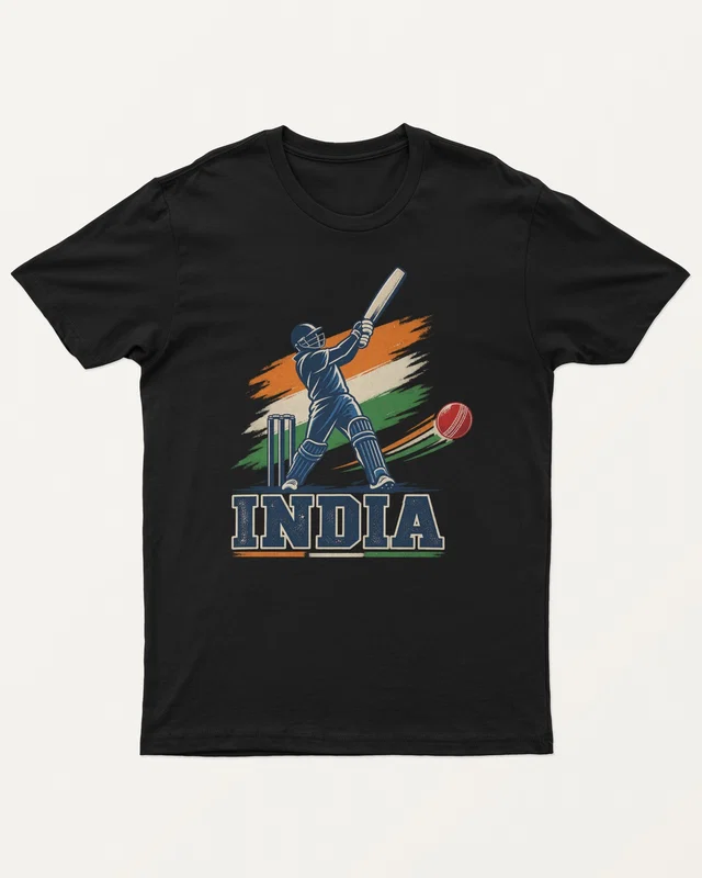 India Cricket Regular T-Shirt in Black — front