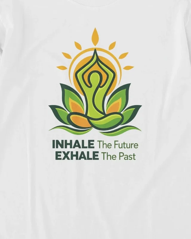 Inhale the Future Exhale the Past Long-Sleeve T-Shirt in White — design detail