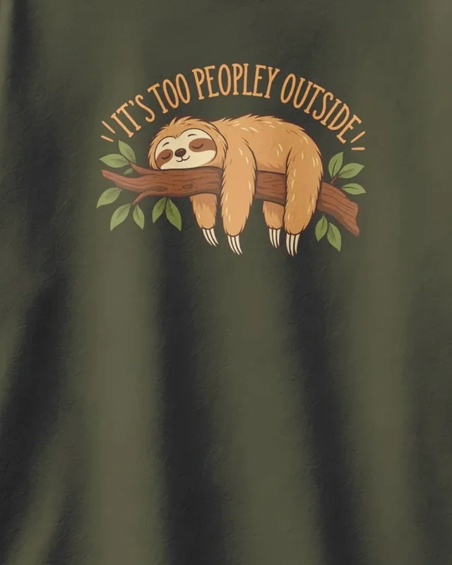It's Too Peopley Outside Oversized T-Shirt in Olive Green — design detail