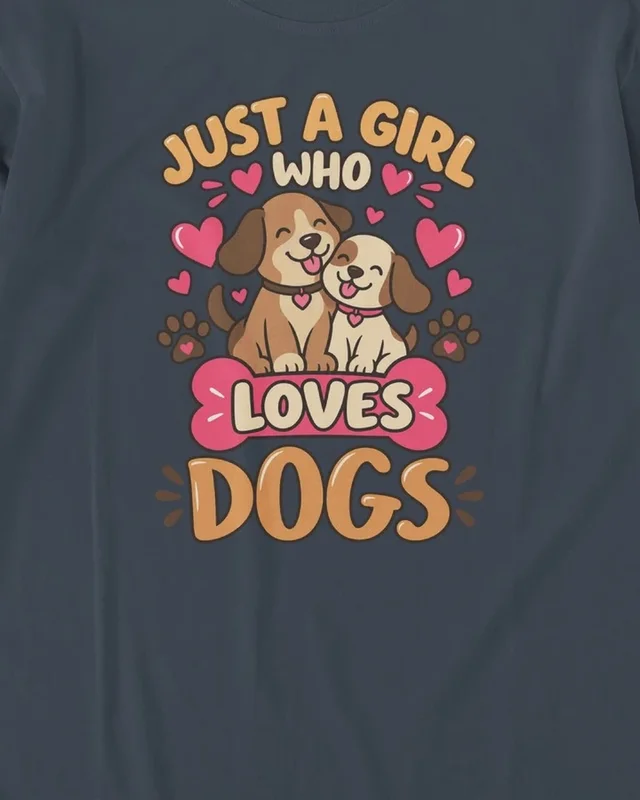 Just a Girl Who Loves Dogs Long-Sleeve T-Shirt in Navy Blue — design detail