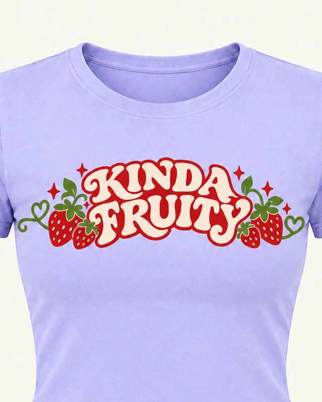 Kinda Fruity Graphic Crop Top in Lavender — cropped design detail