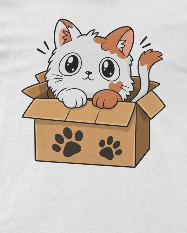 Kitten in a Box Regular T-Shirt in White — design detail