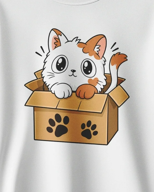 Kitten in a Box Sweatshirt in White — design detail
