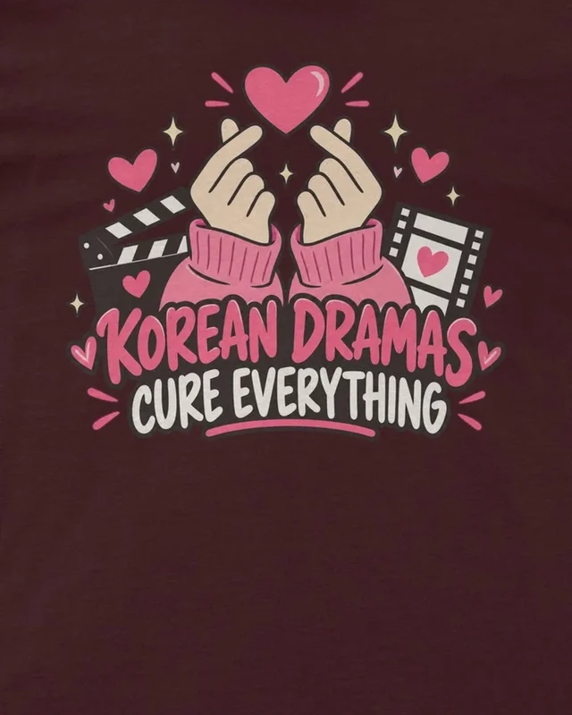 Korean Dramas Cure Everything Regular T-Shirt in Maroon — design detail