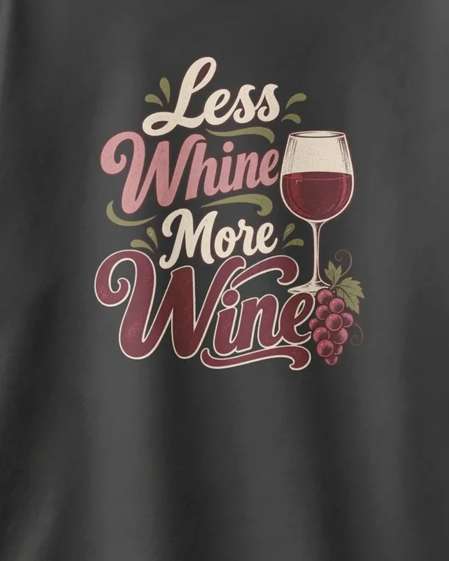 Less Whine More Wine Oversized T-Shirt in Black — design detail
