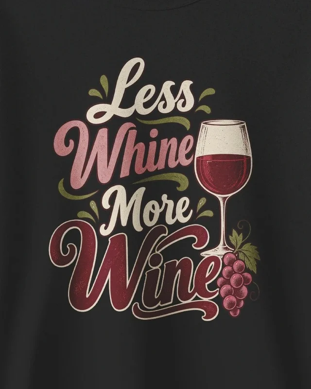 Less Whine More Wine Sweatshirt in Black — design detail
