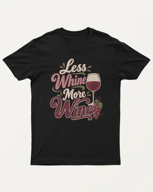 Less Whine More Wine Regular T-Shirt in Black — front