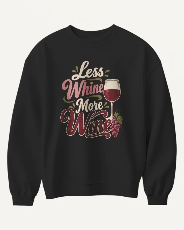 Less Whine More Wine Sweatshirt in Black — front