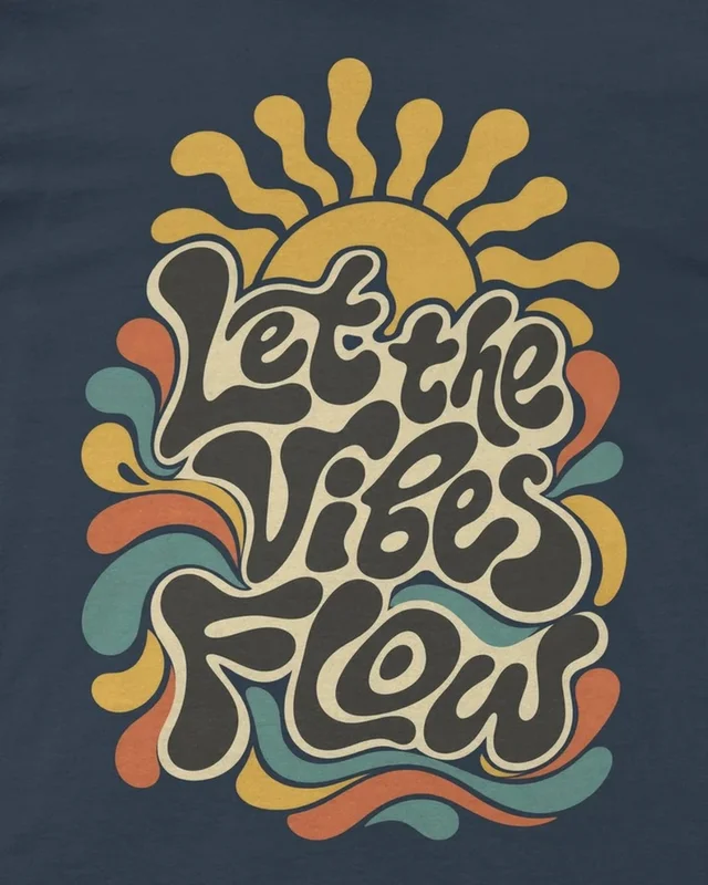 Let the Vibes Flow Regular T-Shirt in Navy Blue — design detail