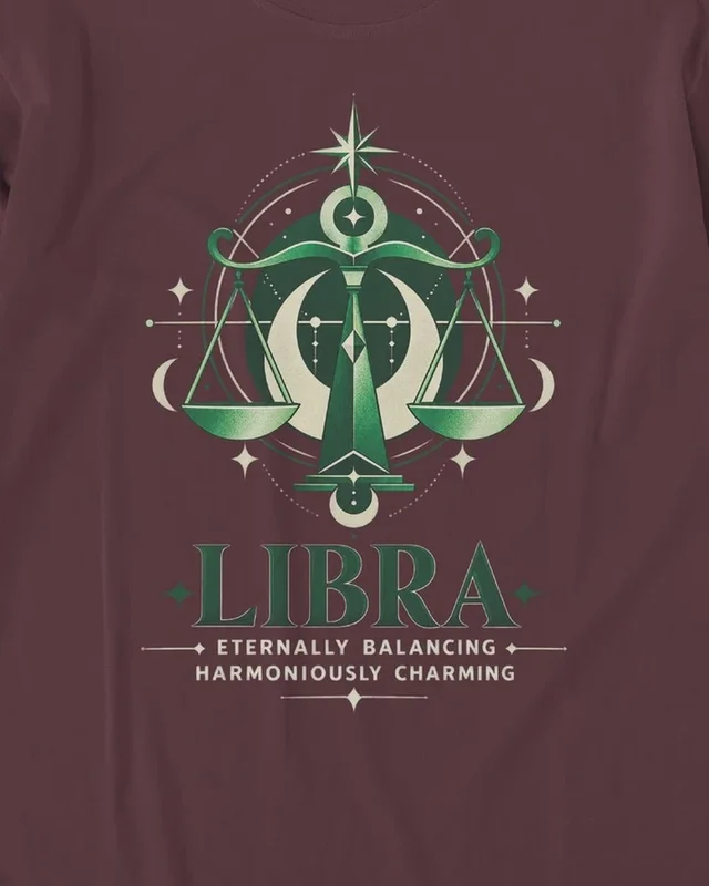 Libra Long-Sleeve T-Shirt in Maroon — design detail