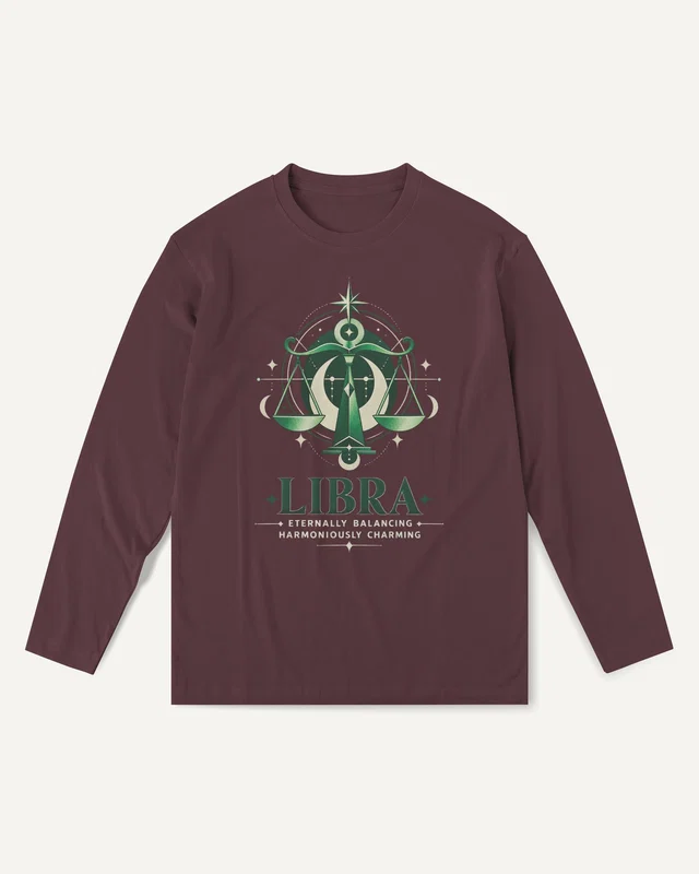 Libra Long-Sleeve T-Shirt in Maroon — front