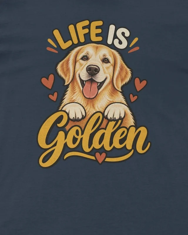 Life Is Golden Regular T-Shirt in Navy Blue — design detail