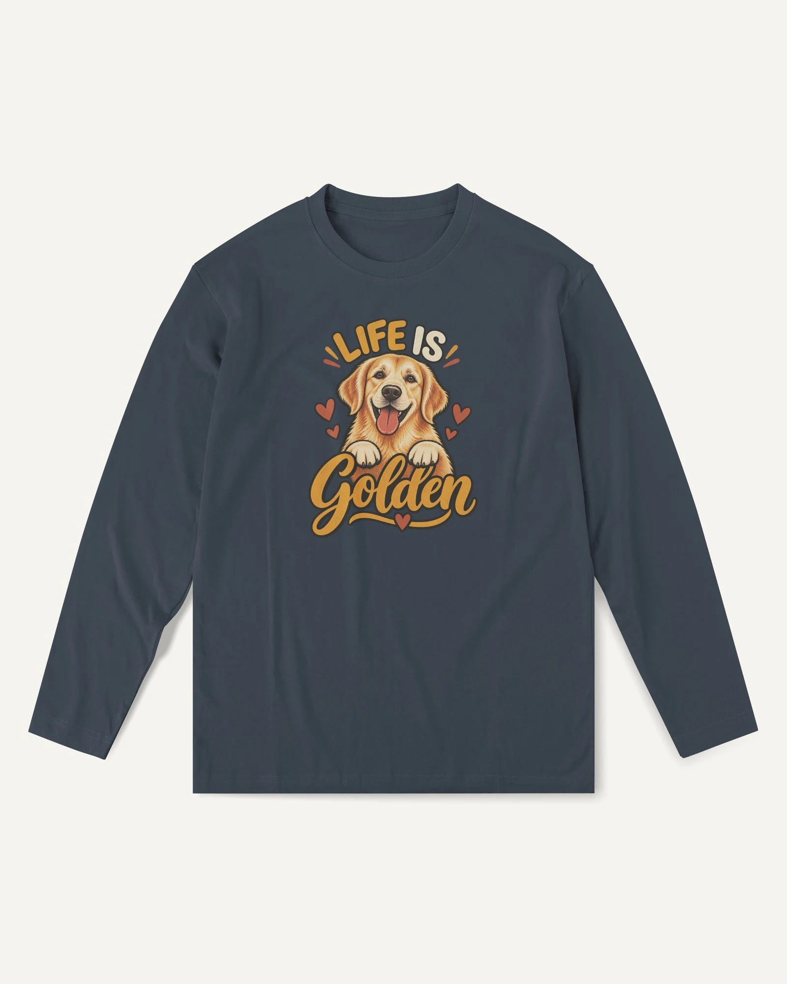 Life Is Golden Long-Sleeve T-Shirt in Navy Blue — front Life Is Golden Long-Sleeve T-Shirt in Navy Blue — front
