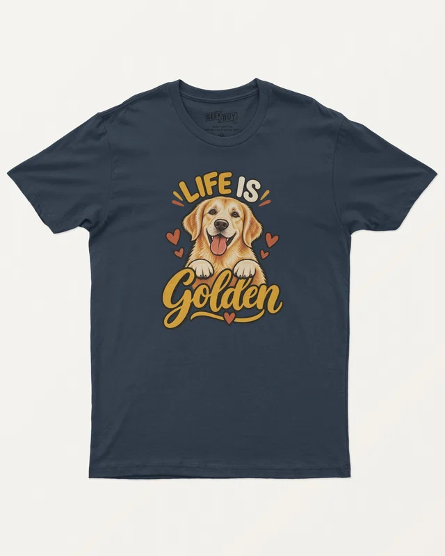 Life Is Golden Regular T-Shirt in Navy Blue — front