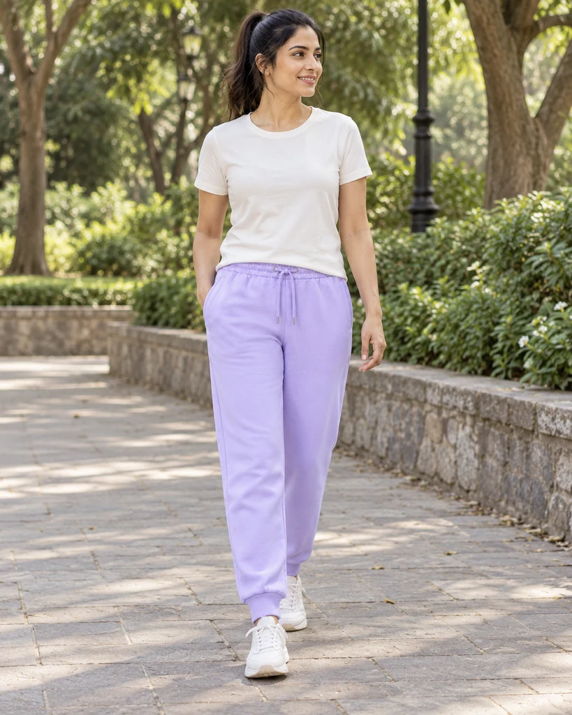 Essential Regular Fit Joggers in Lavender — lifestyle photo
