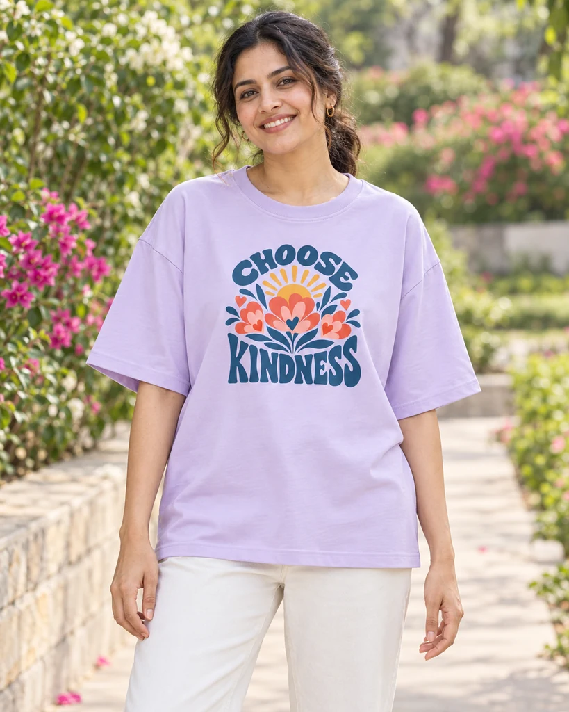 Choose Kindness Oversized T-Shirt in Lavender — lifestyle photo