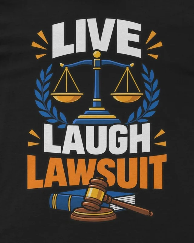 Live Laugh Lawsuit Regular T-Shirt in Black — design detail