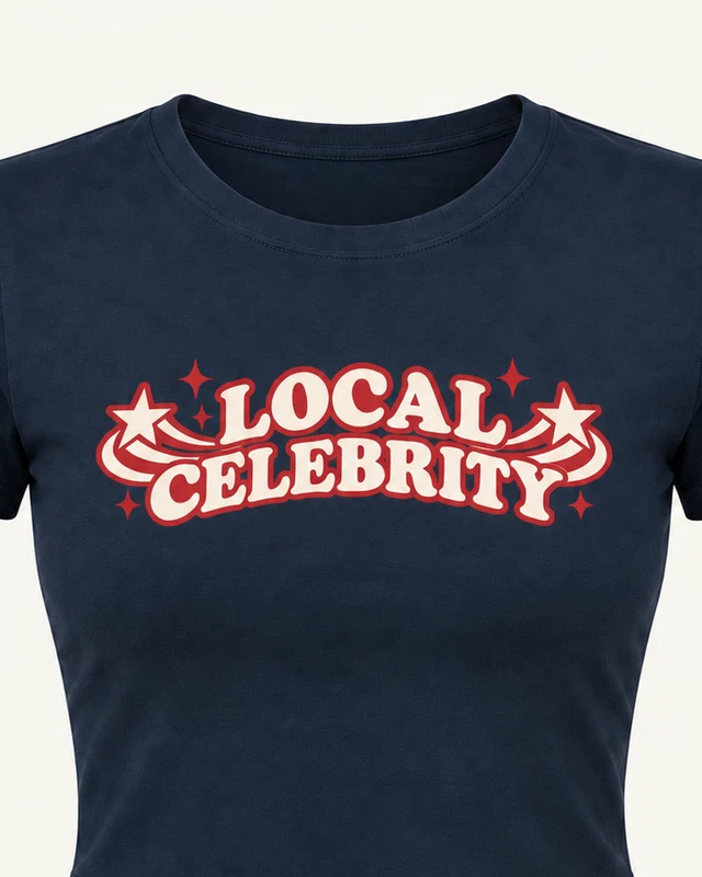 Local Celebrity Graphic Crop Top in Navy Blue — cropped design detail