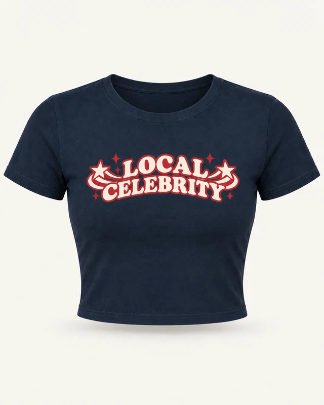 Local Celebrity Graphic Crop Top in Navy Blue — product front