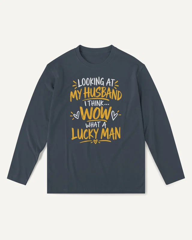 My Husband Is a Lucky Man Long-Sleeve T-Shirt in Navy Blue — front