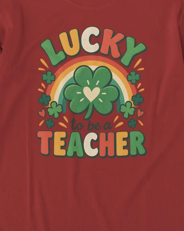 Lucky to Be a Teacher Long-Sleeve T-Shirt in Red — design detail