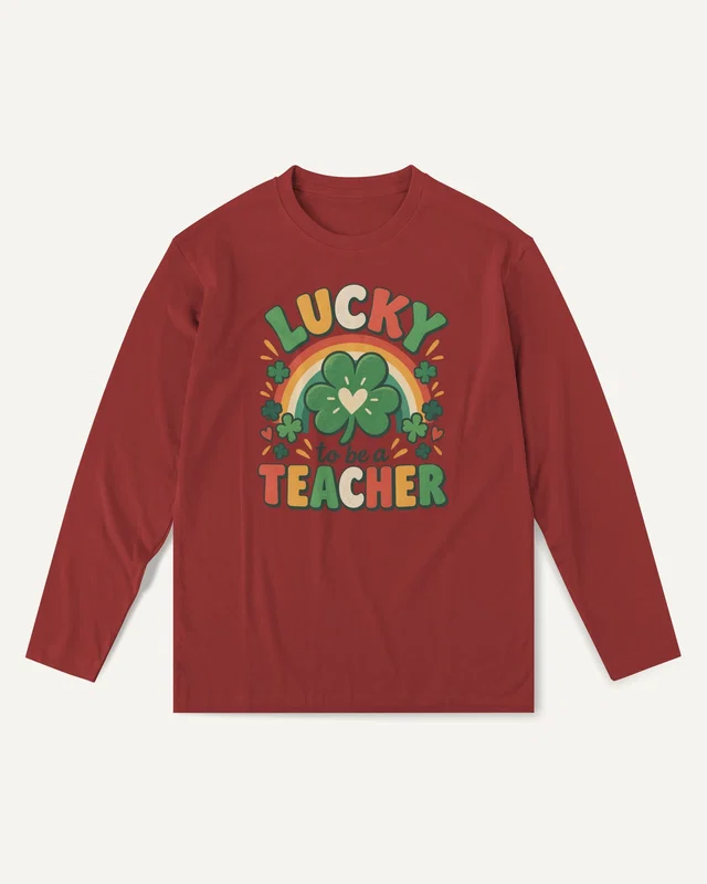 Lucky to Be a Teacher Long-Sleeve T-Shirt in Red — front