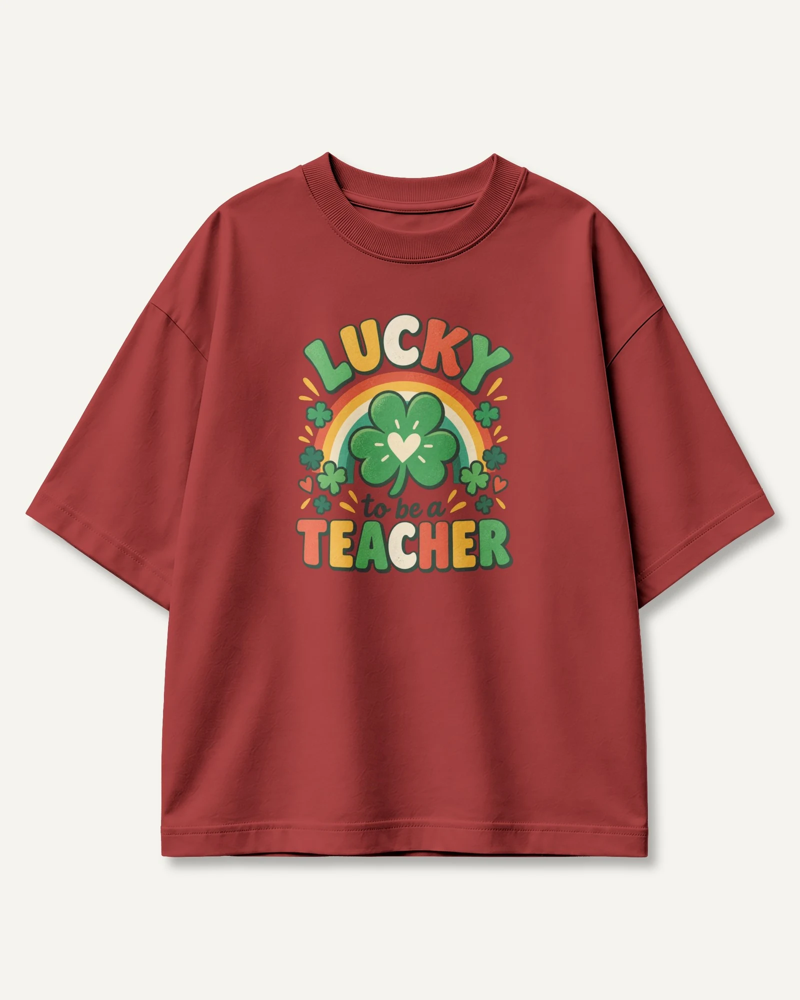 Lucky to Be a Teacher Oversized T-Shirt in Red — front Lucky to Be a Teacher Oversized T-Shirt in Red — front
