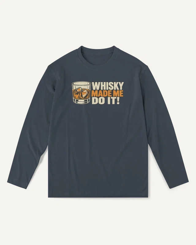 Whisky Made Me Do It Long-Sleeve T-Shirt in Navy Blue — front
