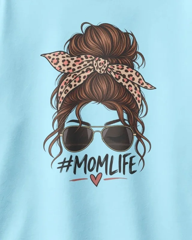 Mom Life Oversized T-Shirt in Baby Blue — design detail