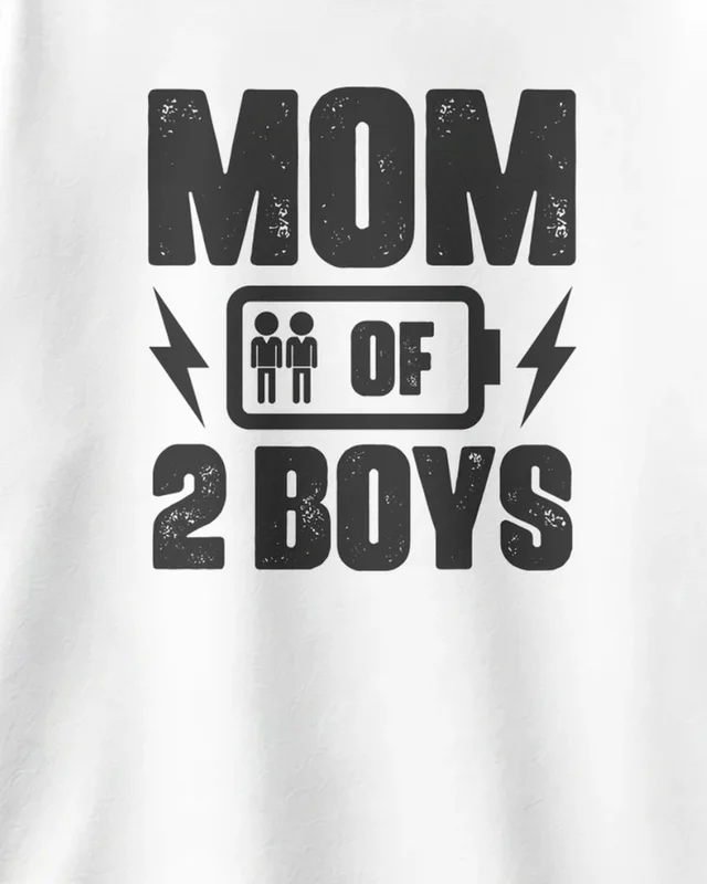 Mom of Two Boys Oversized T-Shirt in White — design detail