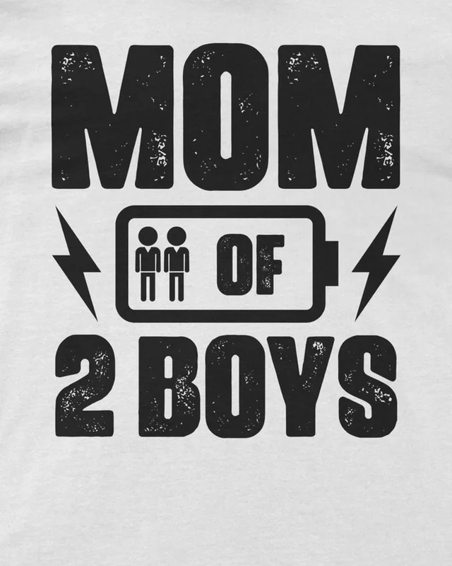 Mom of Two Boys Regular T-Shirt in White — design detail