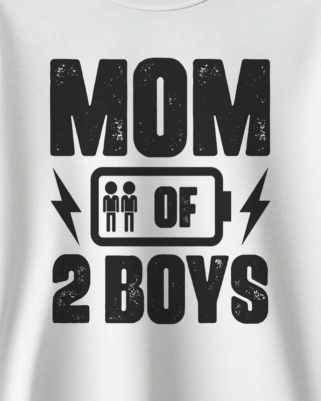 Mom of Two Boys Sweatshirt in White — design detail