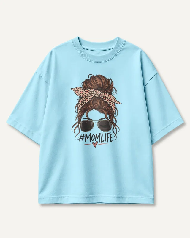 Mom Life Oversized T-Shirt in Baby Blue — front