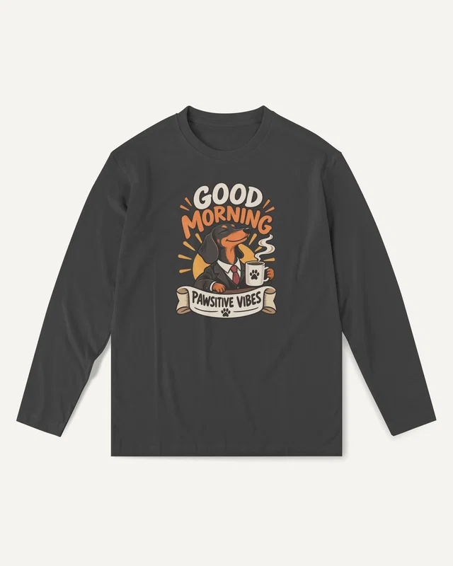 Good Morning Pawsitive Vibes Long-Sleeve T-Shirt in Black — front