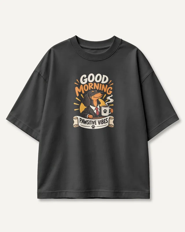 Good Morning Pawsitive Vibes Oversized T-Shirt in Black — front