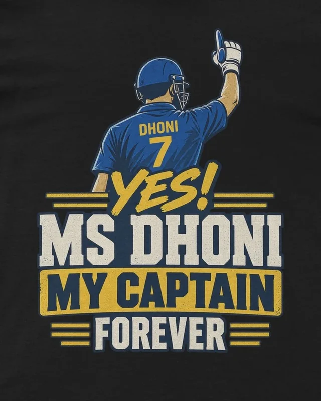 MS Dhoni My Captain Forever Regular T-Shirt in Black — design detail