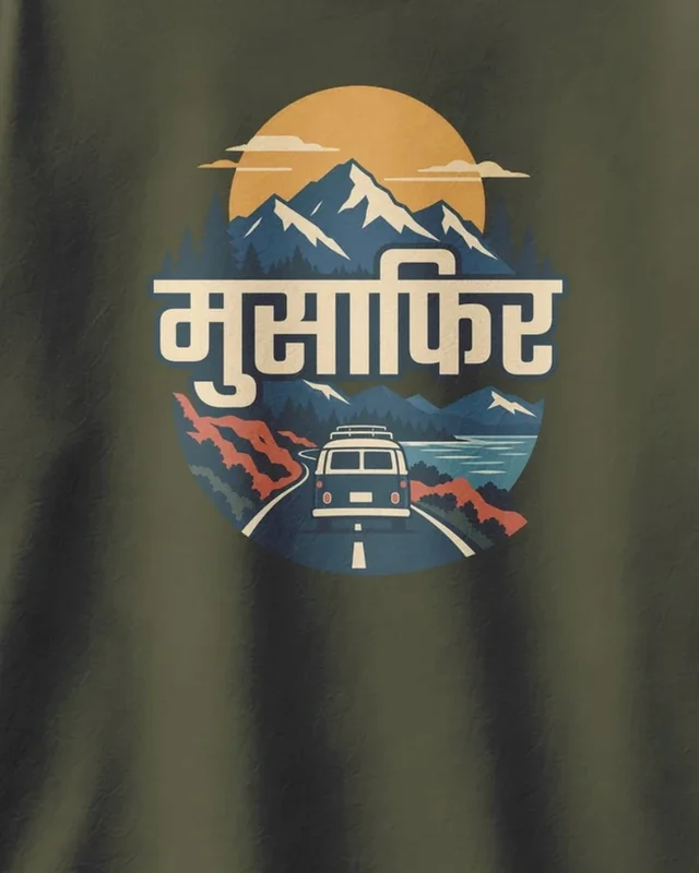 Musafir Oversized T-Shirt in Olive Green — design detail
