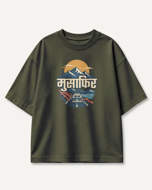 Musafir Oversized T-Shirt in Olive Green — front