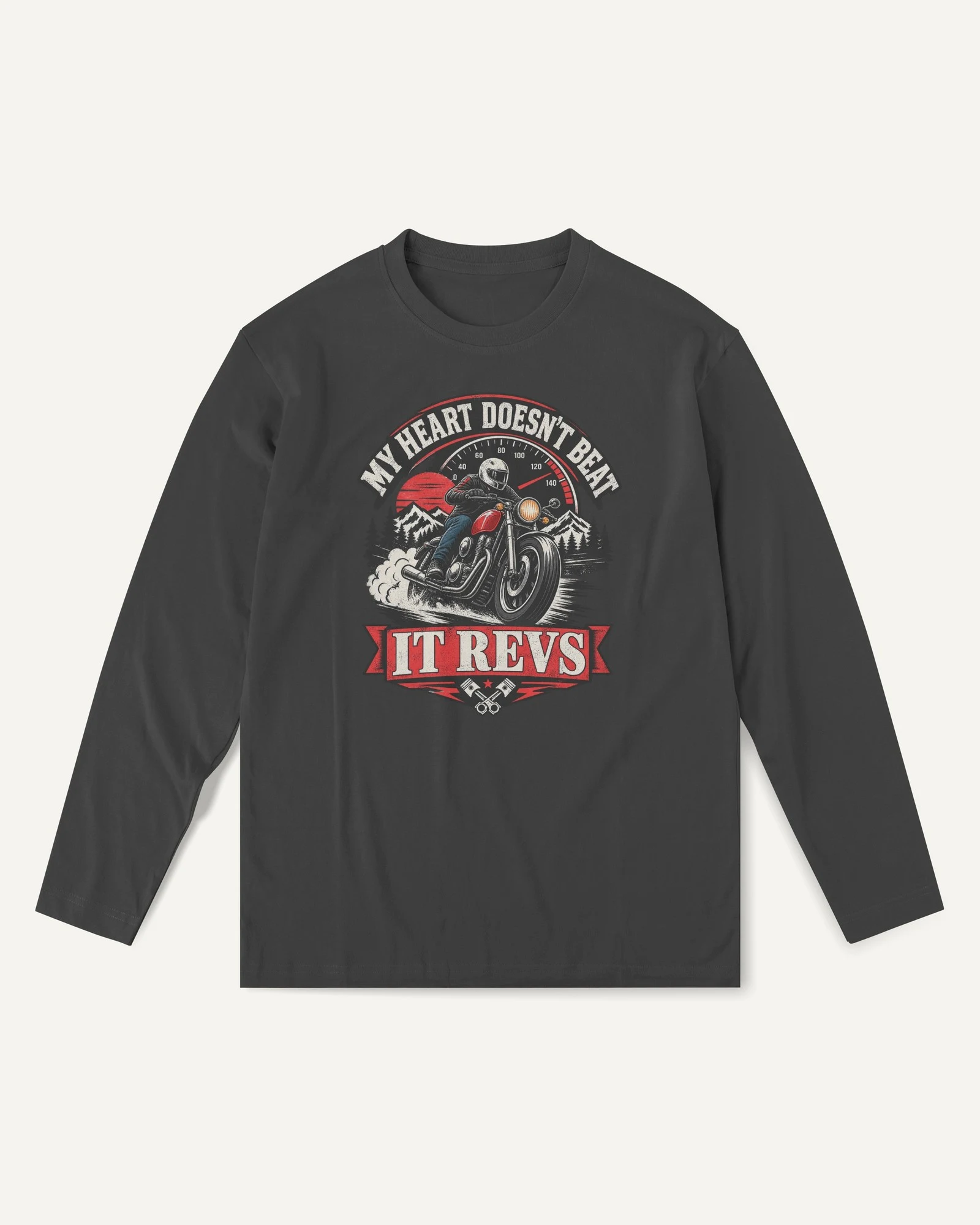 My Heart Doesn't Beat It Revs Long-Sleeve T-Shirt in Black — front My Heart Doesn't Beat It Revs Long-Sleeve T-Shirt in Black — front