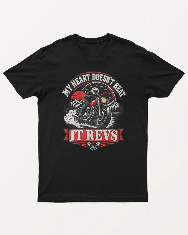 My Heart Doesn't Beat It Revs Regular T-Shirt in Black — front
