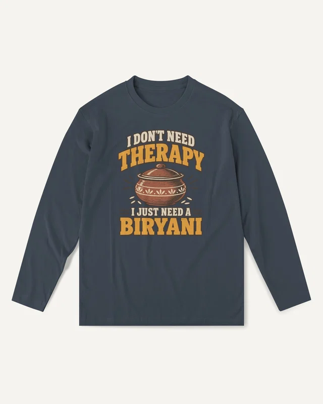 I Just Need a Biryani Long-Sleeve T-Shirt in Navy Blue — front