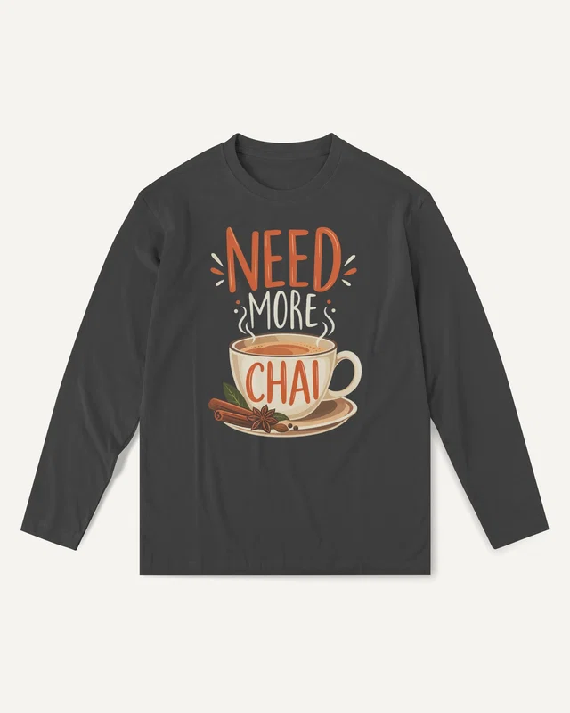 Need More Chai Long-Sleeve T-Shirt in Black — front