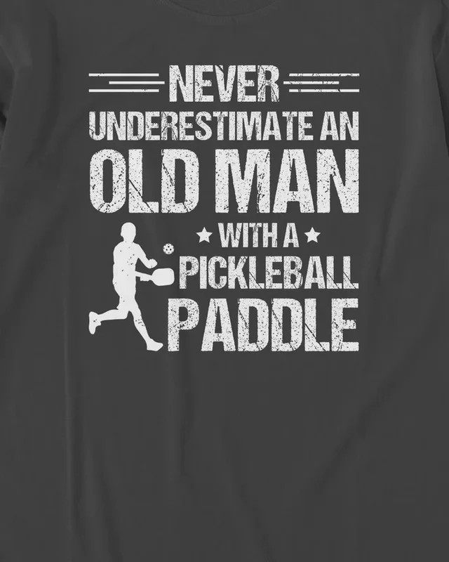 Never Underestimate an Old Man with a Pickleball Paddle Long-Sleeve T-Shirt in Black — design detail