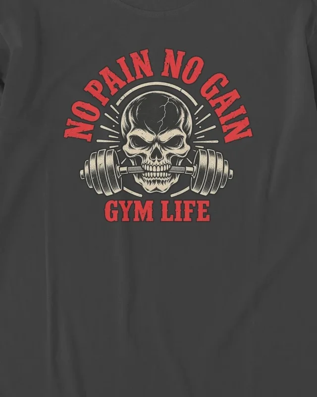 No Pain No Gain Gym Life Long-Sleeve T-Shirt in Black — design detail